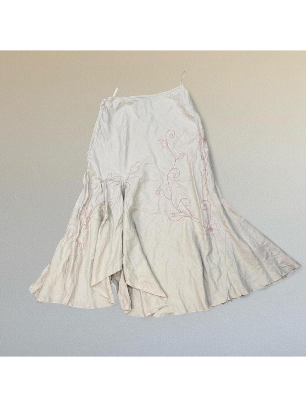 SOLD Per Una asymmetrical floral 100% linen maxi skirt Sz. L - Picture 5 of 5